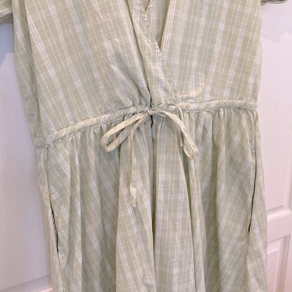 Madewell 100% Cotton Sage Green Plaid Cottage Core Puff Sleeve A-Line Dress XS - Picture 5 of 12